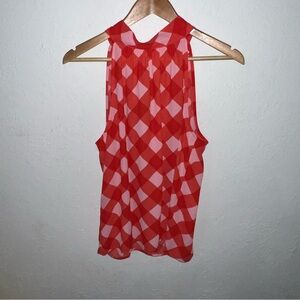 J. Crew Pink and Reddish Orange Gingham tie-neck tank Size 4.
